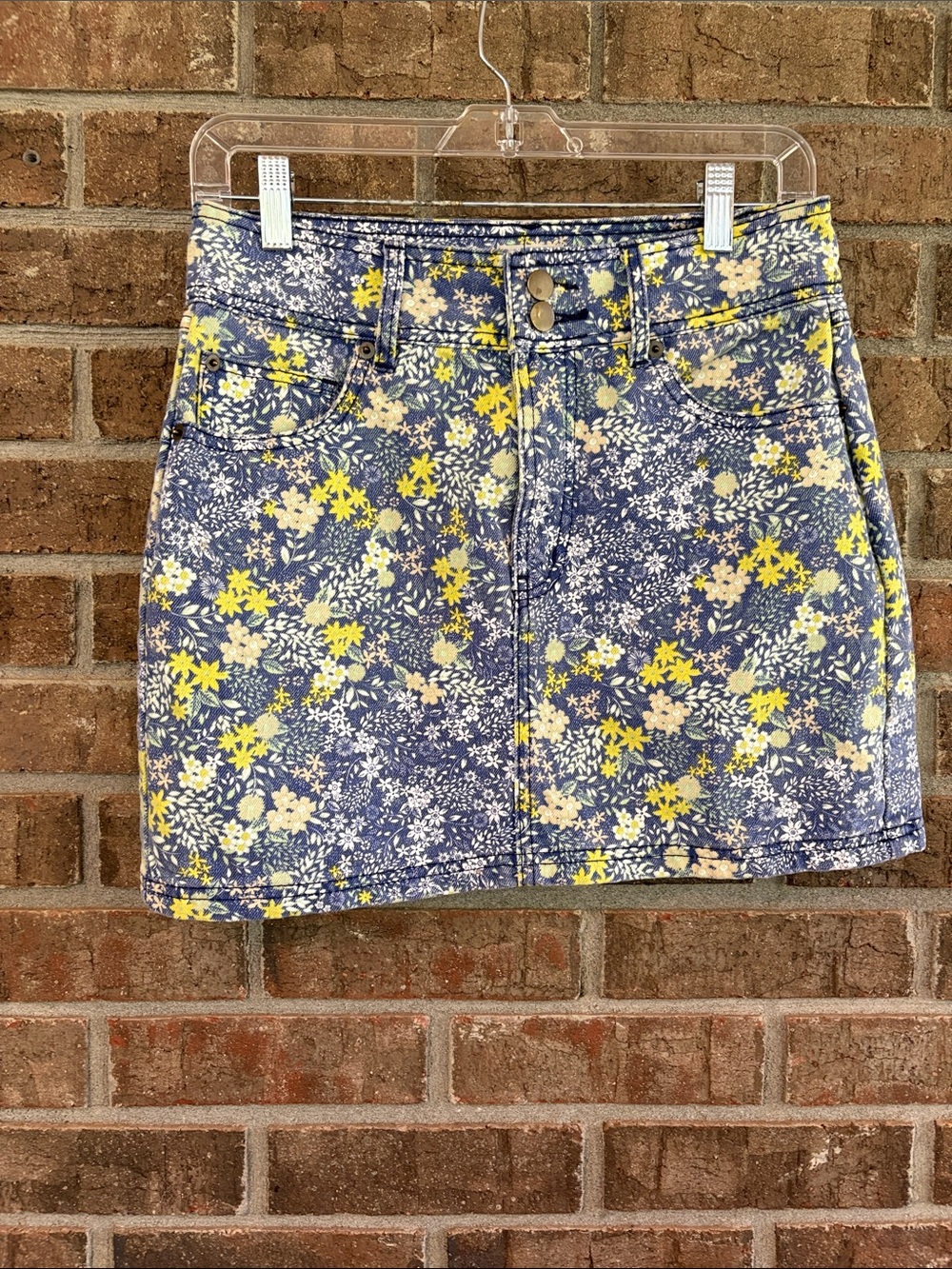 Laura Ashley and Urban Outfitters Floral Denim Mini Skirt - Blue and Yellow
